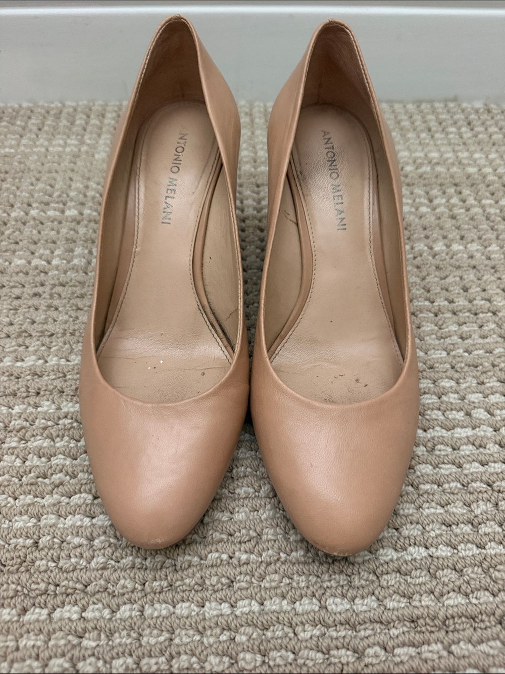 ANTONIO MELANI Blush Tan Leather Round-Toe Pumps
